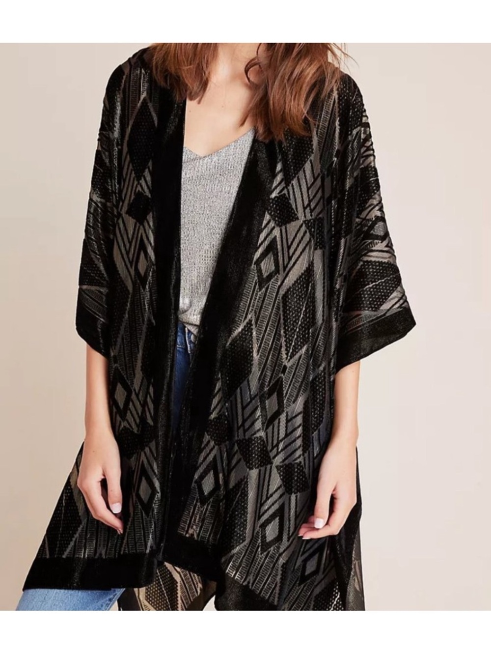 Anthropologie Black Burnout Velvet Kimono